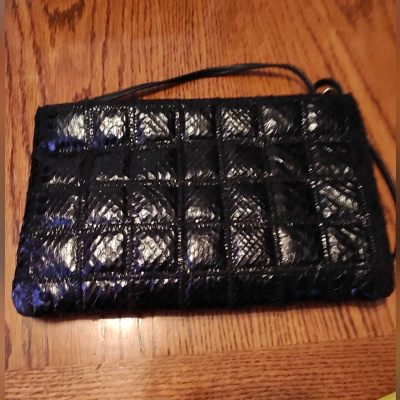 NWOT VINTAGE Pantera Black Snakeskin Leather Crossbody Bag Purse Clutch - Picture 5 of 9